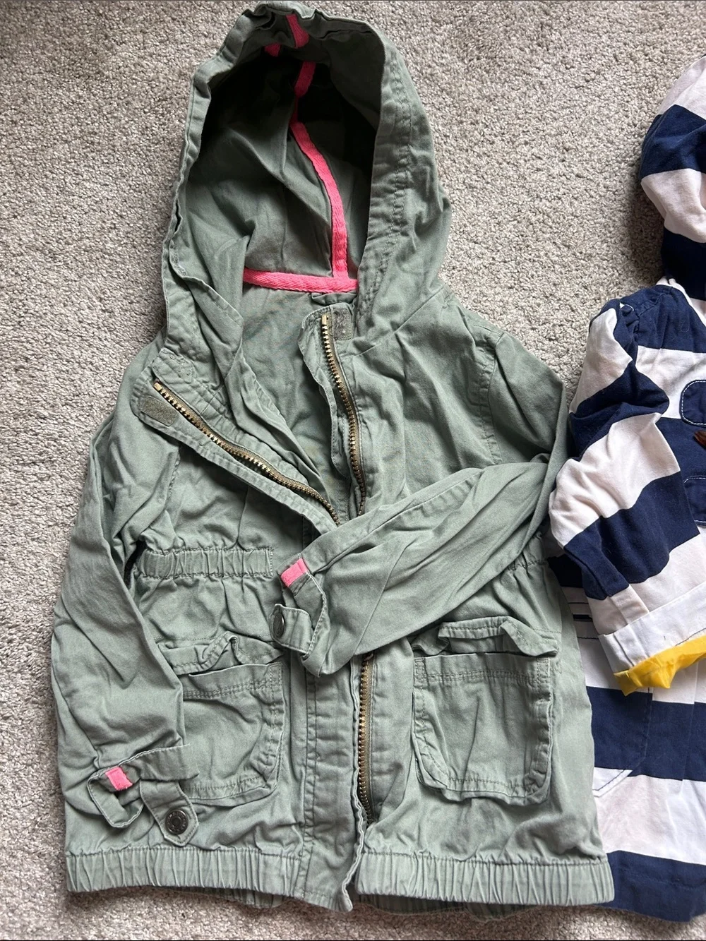 Old Navy Girls' Fall/Spring Jackets - Olive Green & Navy Stripes
